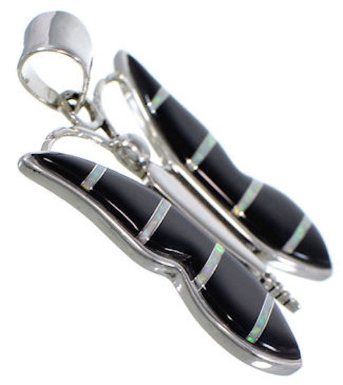 Genuine Sterling Silver Opal And Black Inlay Butterfly Pendant RS39285
